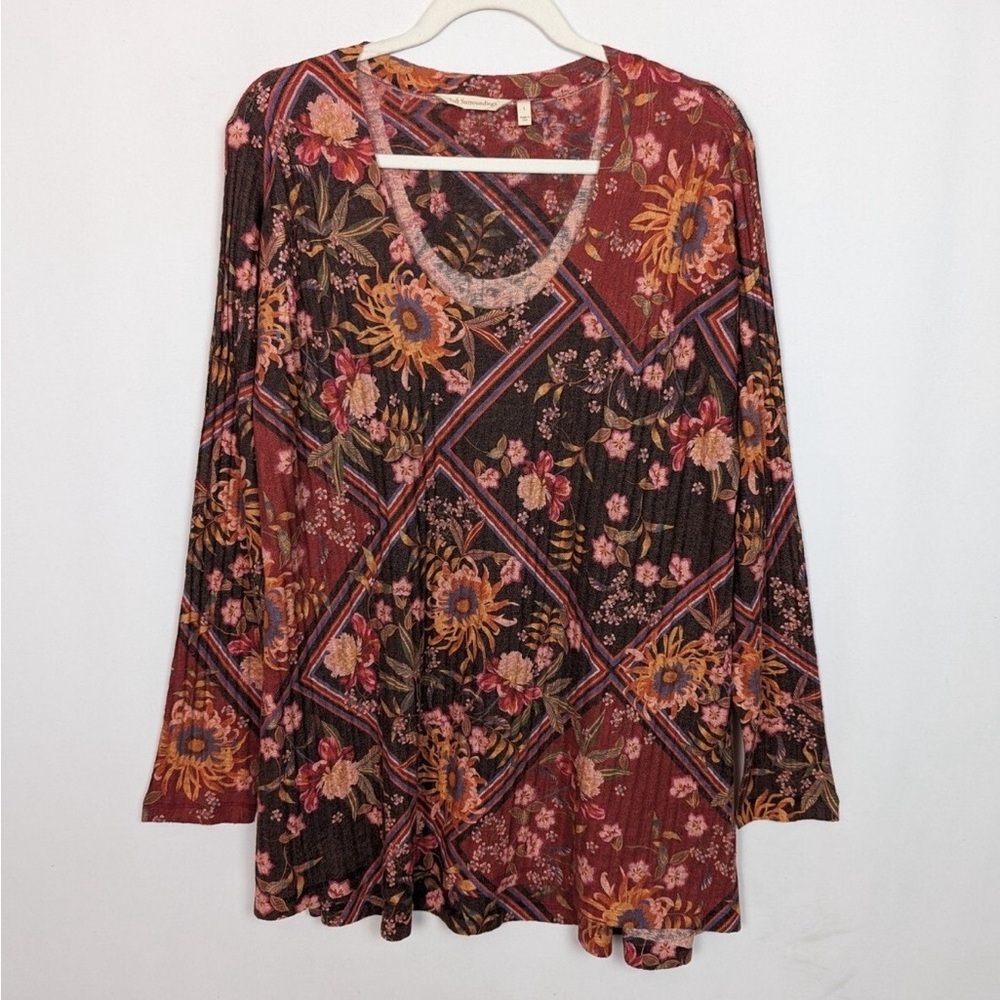 Soft Surroundings Floral Patchwork Long Sleeve Top